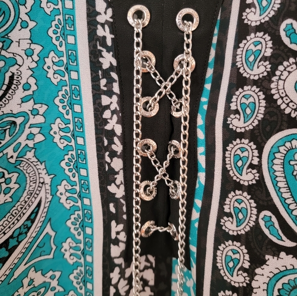 Aqua and Black Michael Kors Poncho Blouse - Picture 2 of 6